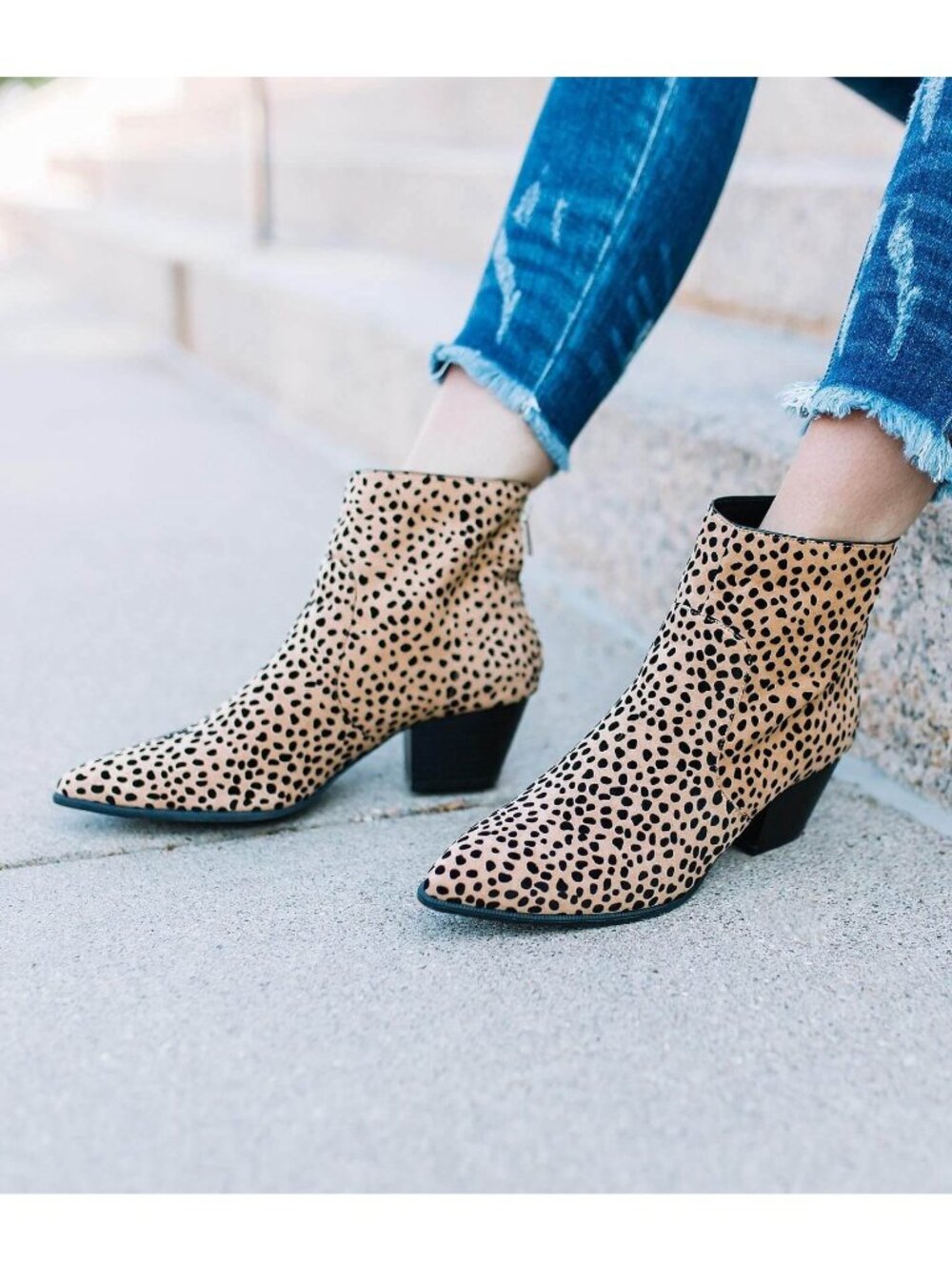 Qupid Mystique Cheetah Animal Print Vegan Suede Block Heel Pointed Ankle Booties